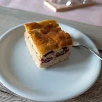 Pflaumenkuchen mit Pudding und Hefeteig
